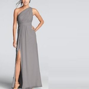 David's Bridal One-Shoulder Crinkle Chiffon Dress